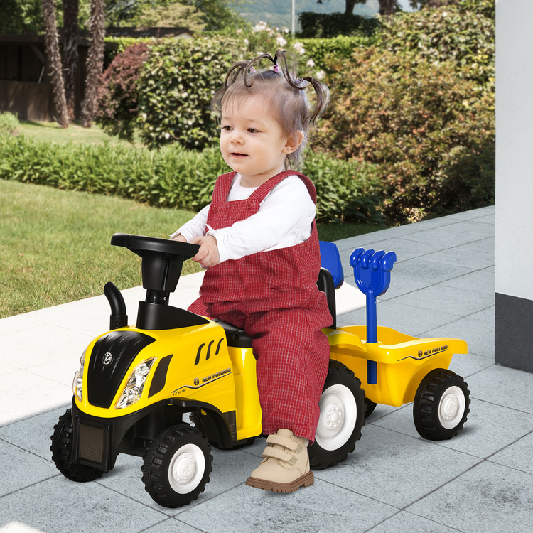 HOMCOM Ride On Tractor Toddler Walker Foot To Floor Slider w/ Horn Storage Steering Wheel for 12-36 Months Yellow