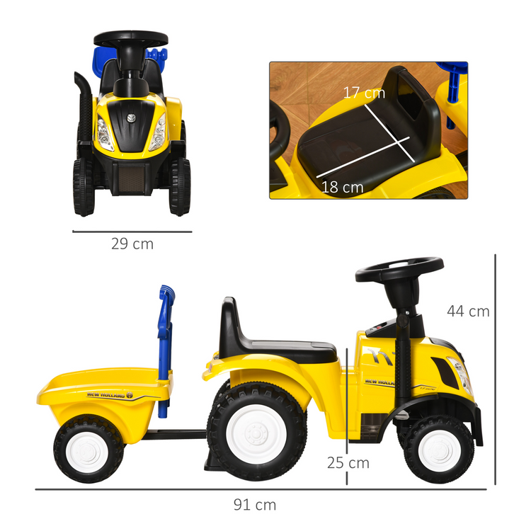 HOMCOM Ride On Tractor Toddler Walker Foot To Floor Slider w/ Horn Storage Steering Wheel for 12-36 Months Yellow