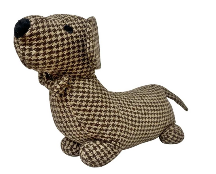 Brown Herringbone Fabric Sausage Dog Doorstop