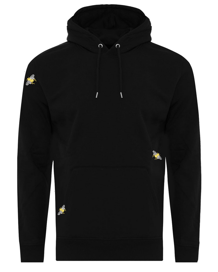 Bee Embroidered Hoodie Black-Free Delivery