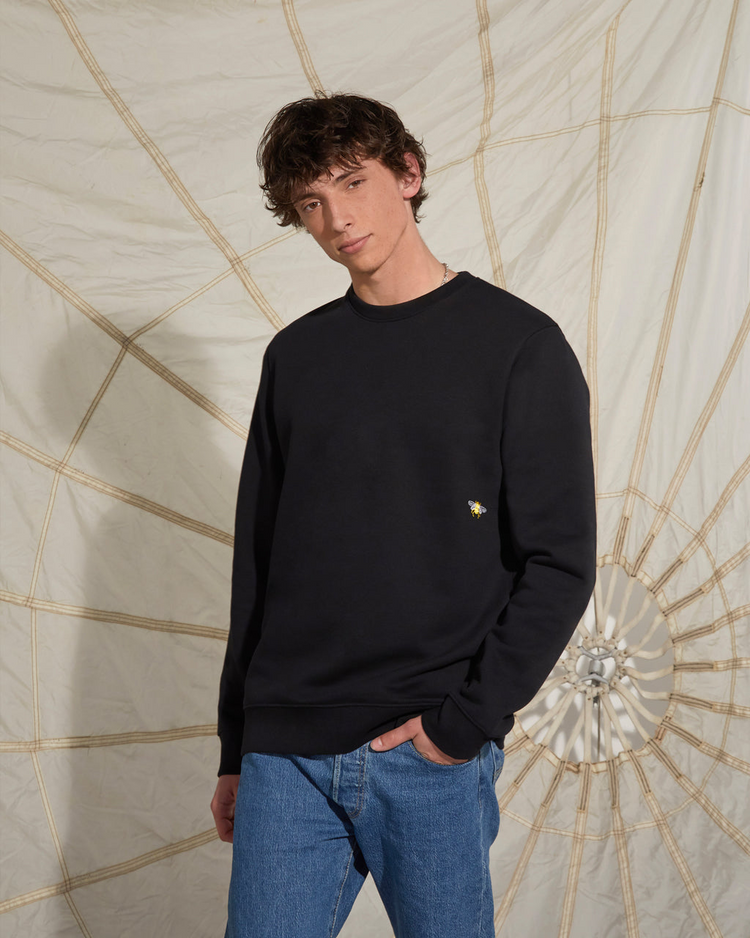 Bee Embroidered Sweatshirt Black-FREE DELIVERY