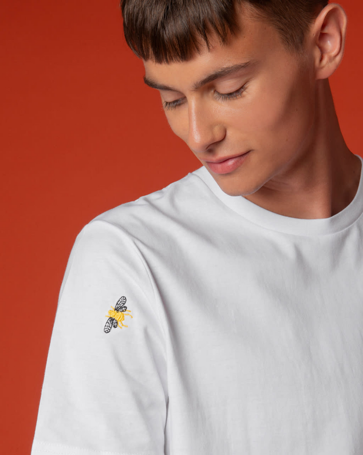 Bee Embroidered T-Shirt White-Free Delivery!