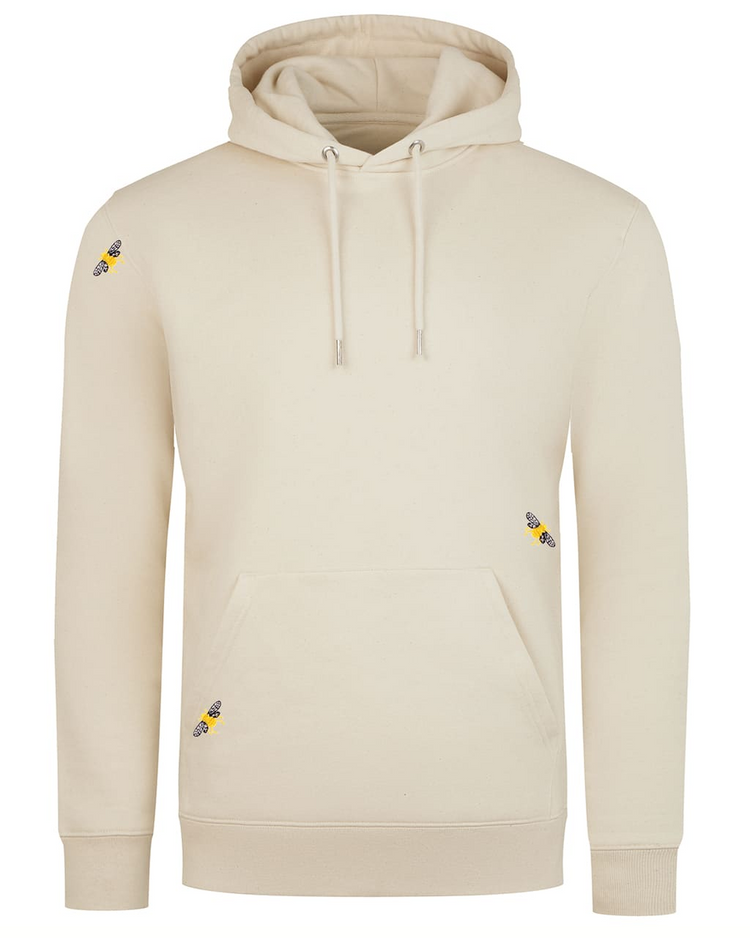 Bee Embroidered Hoodie Ecru Men-FREE DELIVERY