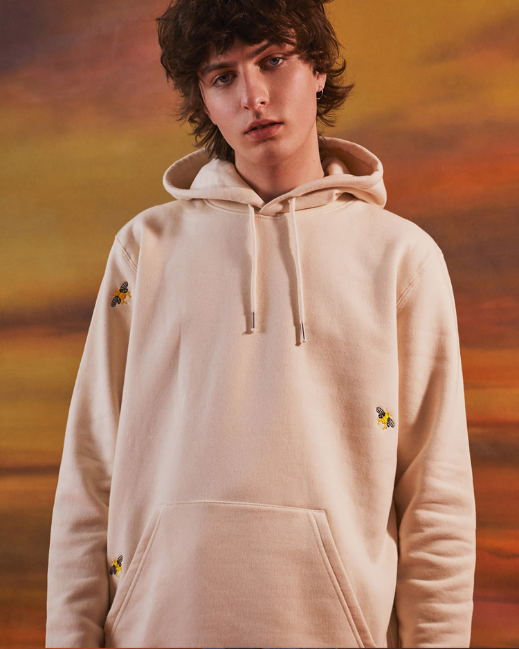 Bee Embroidered Hoodie Ecru Men-FREE DELIVERY