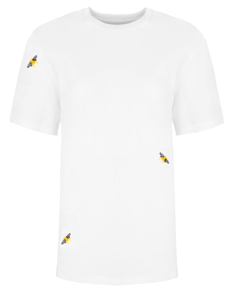 Bee Embroidered T-Shirt White-Free Delivery!