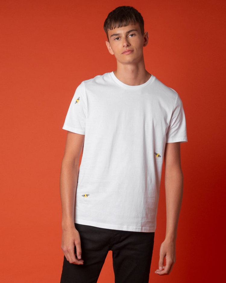 Bee Embroidered T-Shirt White-Free Delivery!