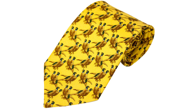 No.38 Tie Solid Yellow Pheasants Silk by Bisley