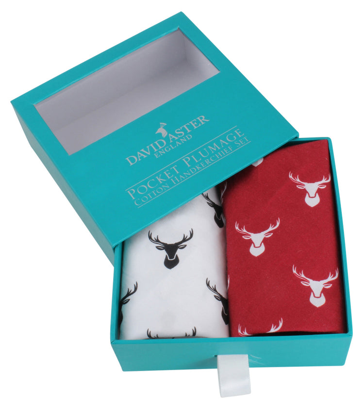 Dalaco Red & White Stag Print Cotton Handkerchief Set.