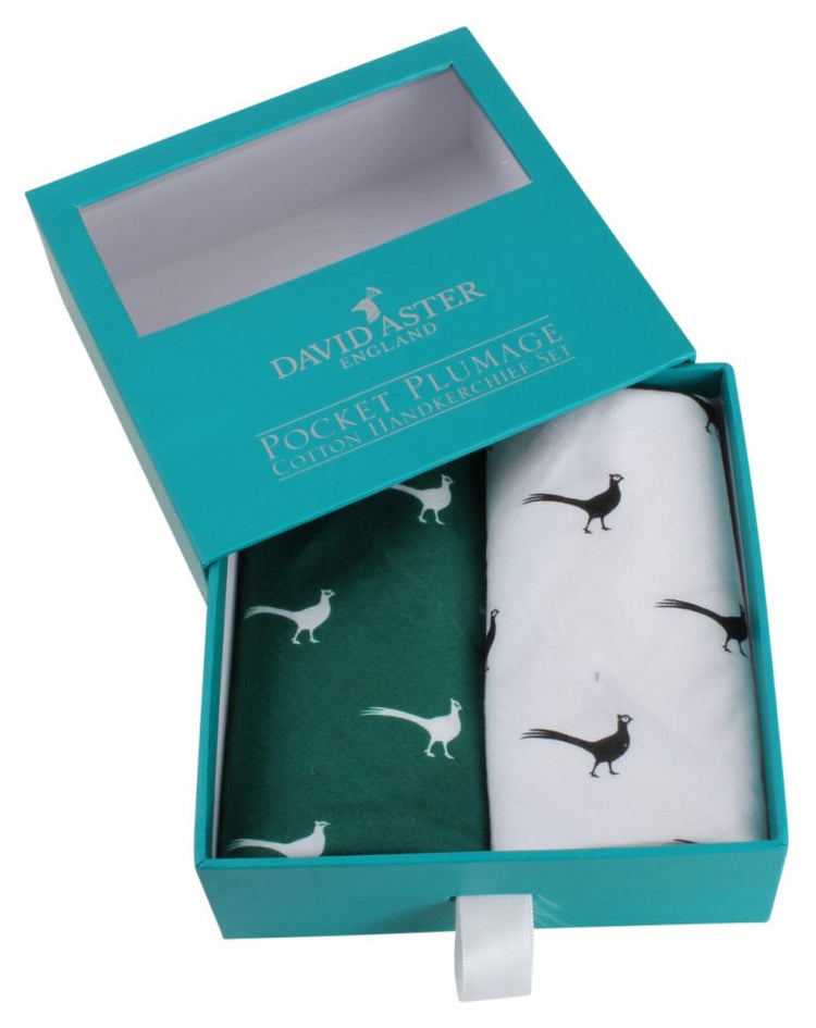 Dalaco Green & White Pheasant Print Handkerchief Set.