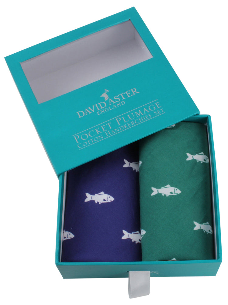 Dalaco Green & Blue Fish Print Cotton Handkerchief Set.