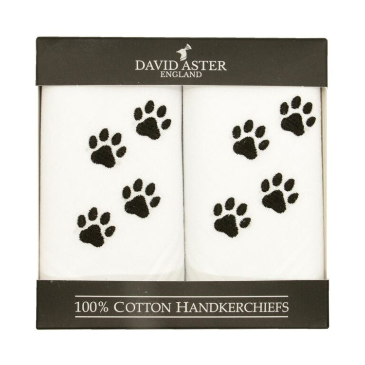 Dalaco Paw Print Embroidered White Cotton Handkerchiefs.