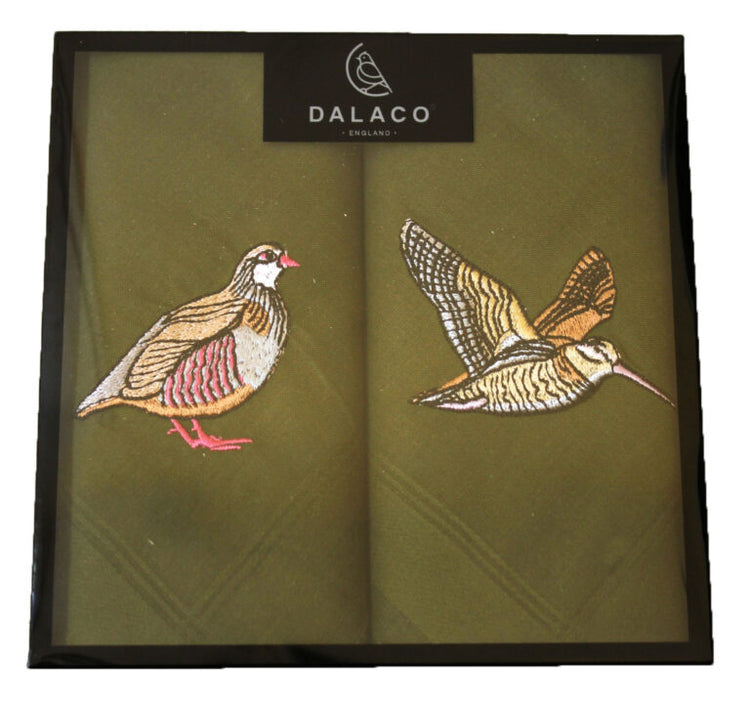 Dalaco Woodcock & Partridge Embroidered Green Handkerchiefs.