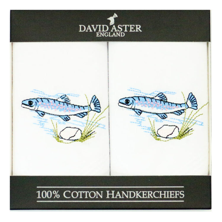 Dalaco Fish Embroidered White Cotton Handkerchiefs.