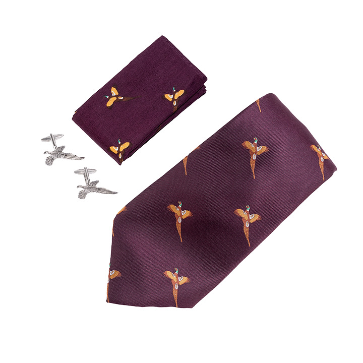 Jack Pyke Tie, Hanky and Cufflinks Gift Set Pheasant.