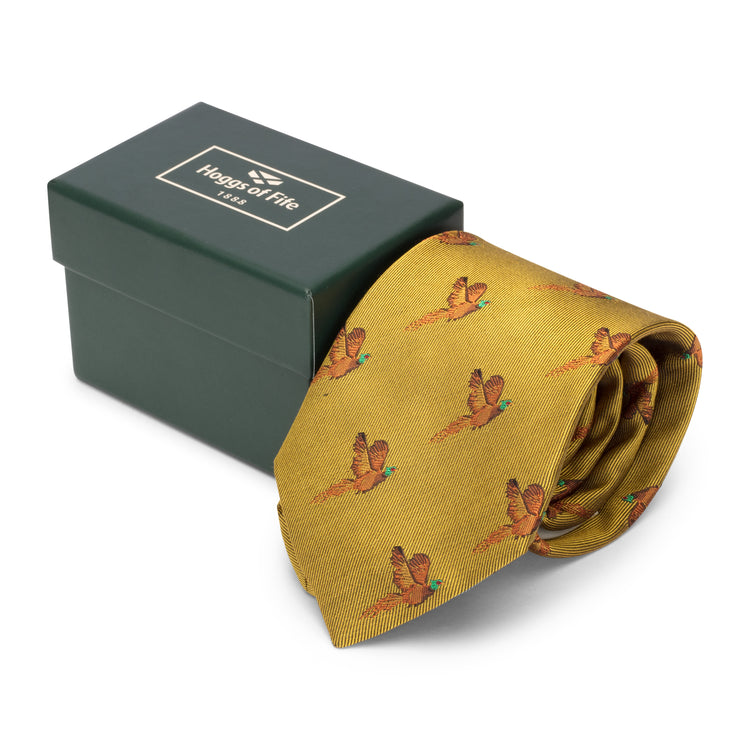 100% Silk Woven Tie Pheasants Boxed