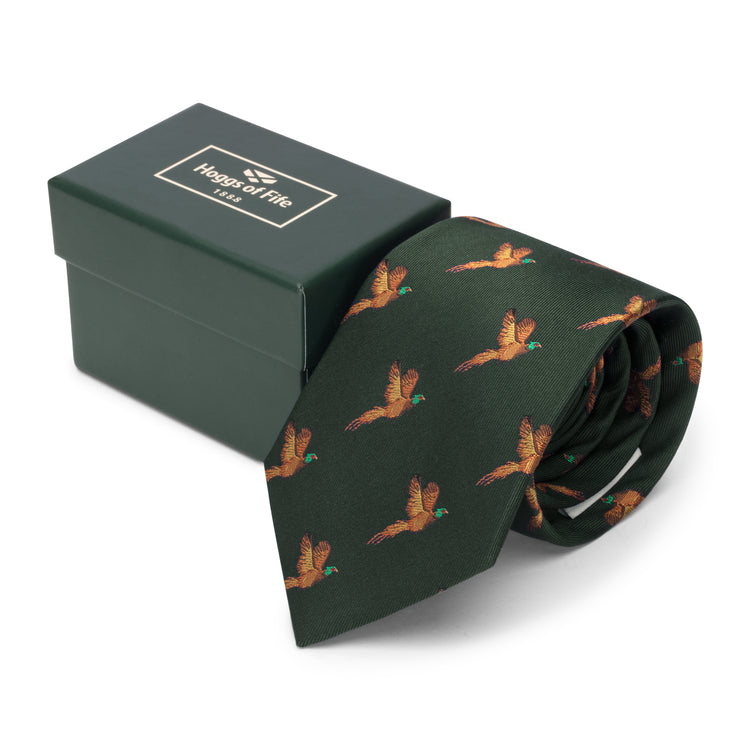 100% Silk Woven Tie Pheasants Boxed