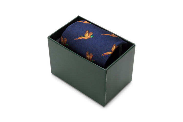 100% Silk Woven Tie Pheasants Boxed