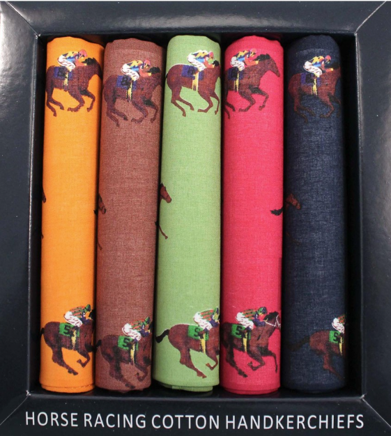 Five Pack Multi Coloured Horse Racing Themed Cotton Hankies