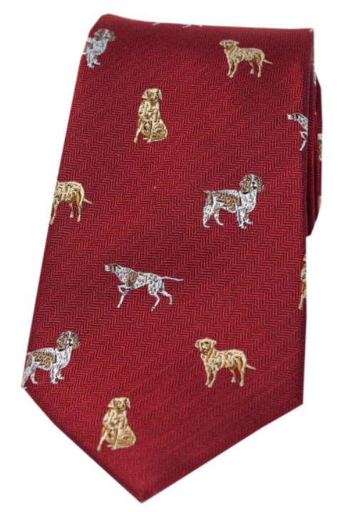 Soprano Dog On Red Ground Country Silk Tie.