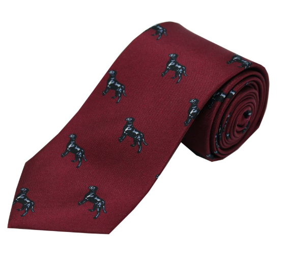 Soprano Black Labradors on Wine Ground Country Silk Tie.