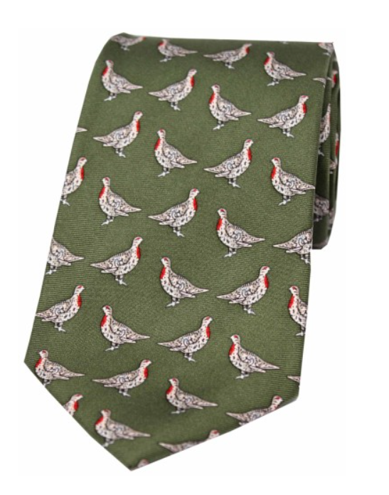 Soprano Standing Partridge on Forest Green Country Silk Tie.