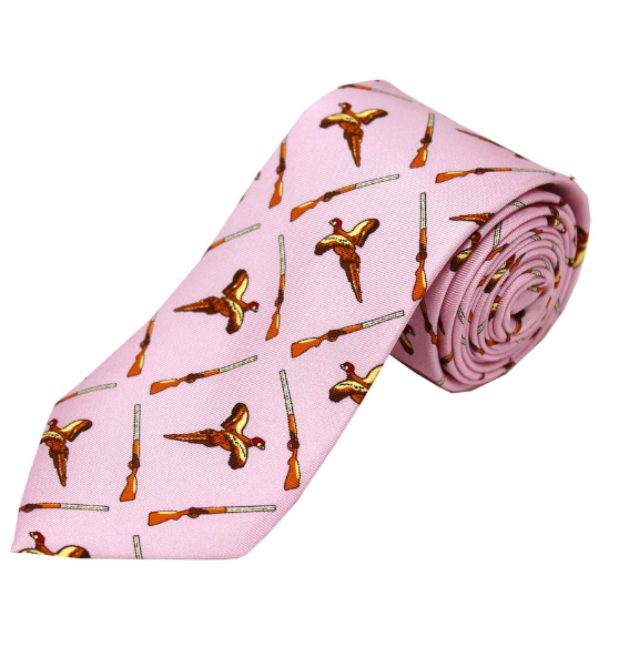 Soprano Printed Silk Flying Pheasant with Shotgun Tie.