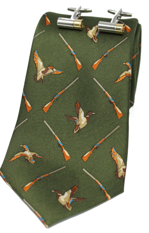 Soprano Green Flying Ducks And shotgun Cartridge Tie & Cufflink Set