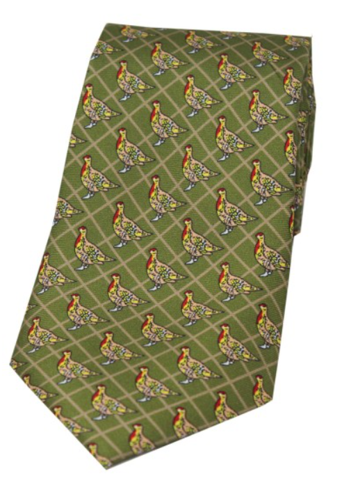 Soprano Country Green Standing Partridge Country Silk Tie.