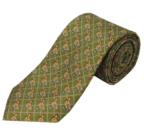 Soprano Country Green Standing Partridge Country Silk Tie.