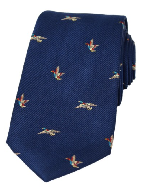 Soprano Flying Ducks On Blue Ground Country Silk Tie.