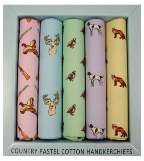 Soprano Five Pack Country Animals in Pastel Colours Cotton Hankies.