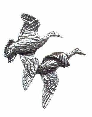 Pair of Flying Ducks Pewter Pin Badge