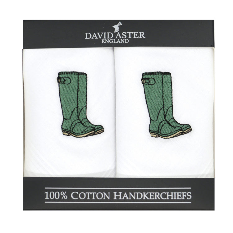 Dalaco Green Boots Embroidered White Cotton Handkerchiefs.