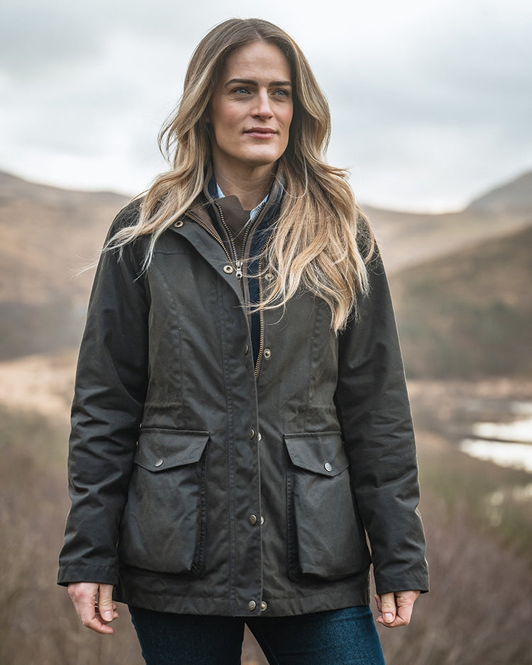 Hoggs of Fife Caledonia Ladies Waxed Jacket. Antique Olive