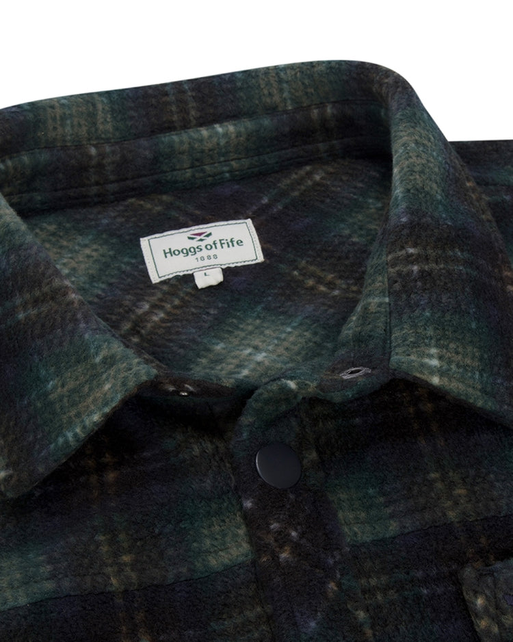 Hoggs Of Fife Broxburn Fleece Shacket Navy/Green/Gold.